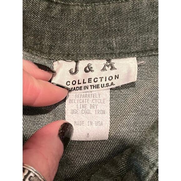 Vintage J & A Collection Made in USA Button Down Shirt Military OD Green Cotton - Picture 7 of 9